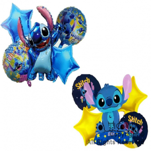 SET DE GLOBOS METALIZADO STITCH 5 UNIDADES X 1